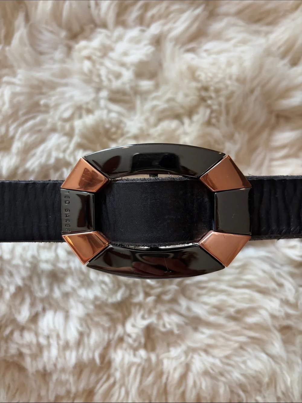 Ted Baker London Black Leather Belt with Gold-Tone Buckle